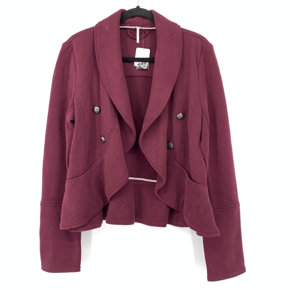 Free People Sangria Flared & Femme Military Style Open Jacket Womens Sz M NEW